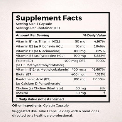Dr Clark Store Vitamin B Complex (Super B100) - Methylcobalamin B12, 100 Gelatine Capsules