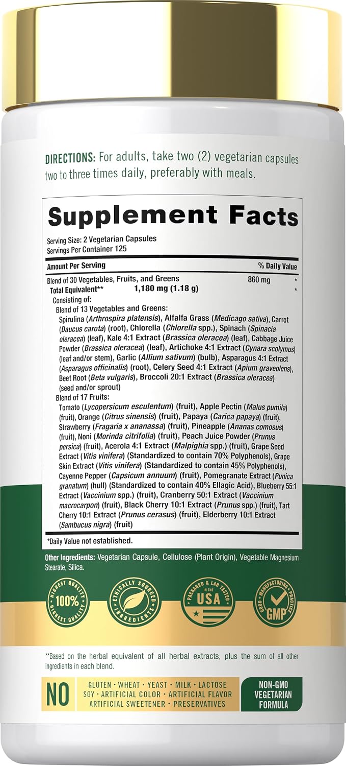 Carlyle Super Greens Capsules - 30 Fruits & Vegetables Blend (250 Count) - görsel 2