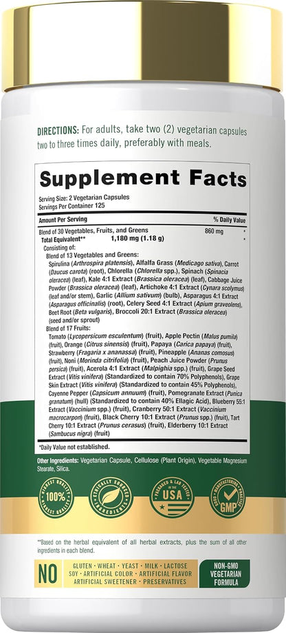 Carlyle Super Greens Capsules - 30 Fruits & Vegetables Blend (250 Count)