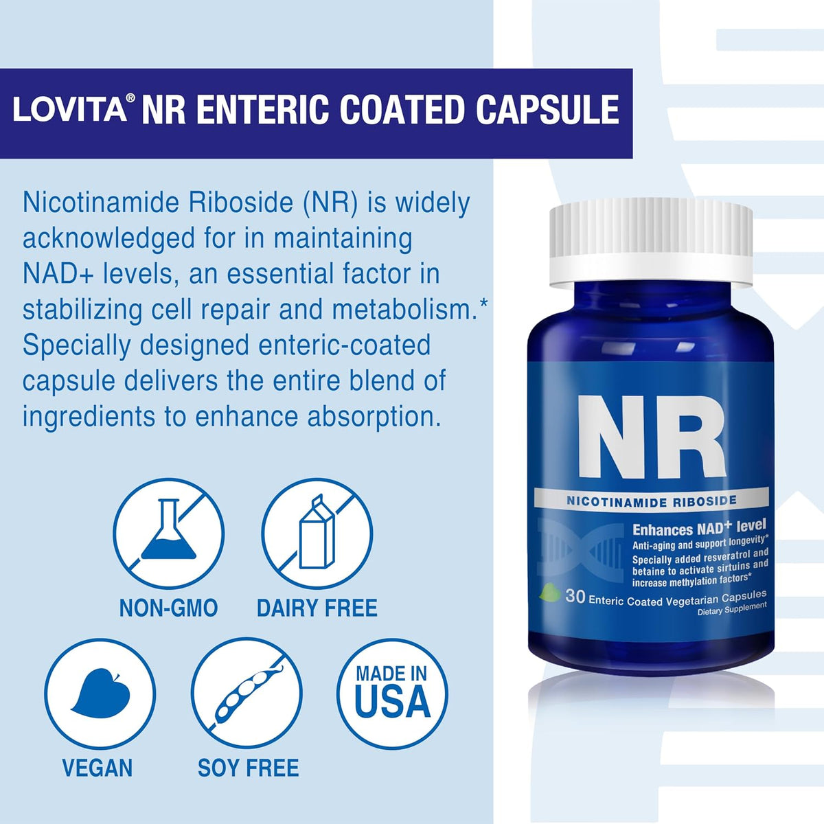 LOVITA NAD+ Food Supplement with NR, Resveratrol, and Betaine – 840 mg, 100 Capsules - görsel 4