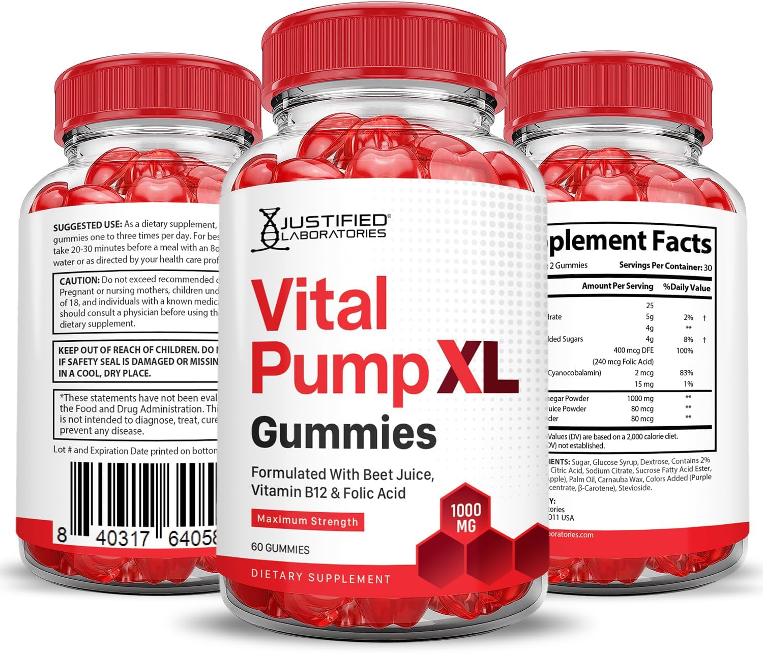 Justified Laboratories Vital Pump XL Performance Gummies (2 Pack) - 120 Gummies - görsel 7