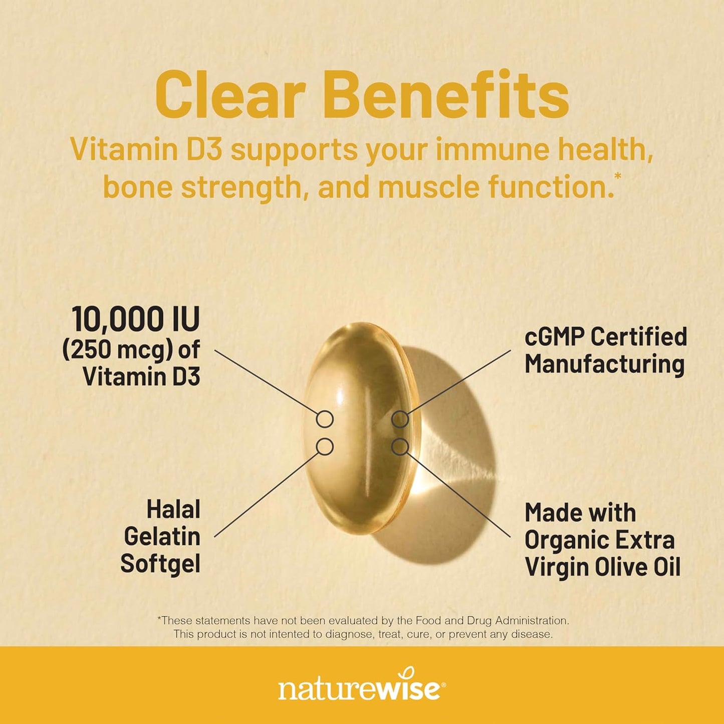 NatureWise Vitamin D3 10,000 IU (250 µg) - 90 Mini Soft gel capsules - görsel 3
