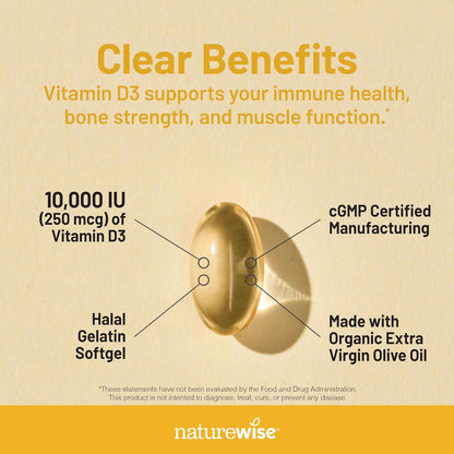 NatureWise Vitamin D3 10,000 IU (250 µg) - 90 Mini Soft gel capsules