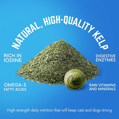 Organic Kelp Powder for Dogs, Dried Sea Kelp Supplement for Normal Thyroid Function, Dental Hygiene, Immune Support, Digestion, Skin & Coat – Iodine Rich – Multivitamin for Cats & Dogs – Made in the USA