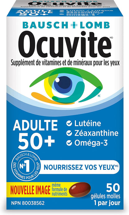 Ocuvite 50+ Eye Vitamin and Mineral Supplement, Multivitamin for Vision and Ocular Health with Omega-3, Zinc, Vitamins C and E, Lutein and Zeaxanthin, for Women and Men, 50 Softgels