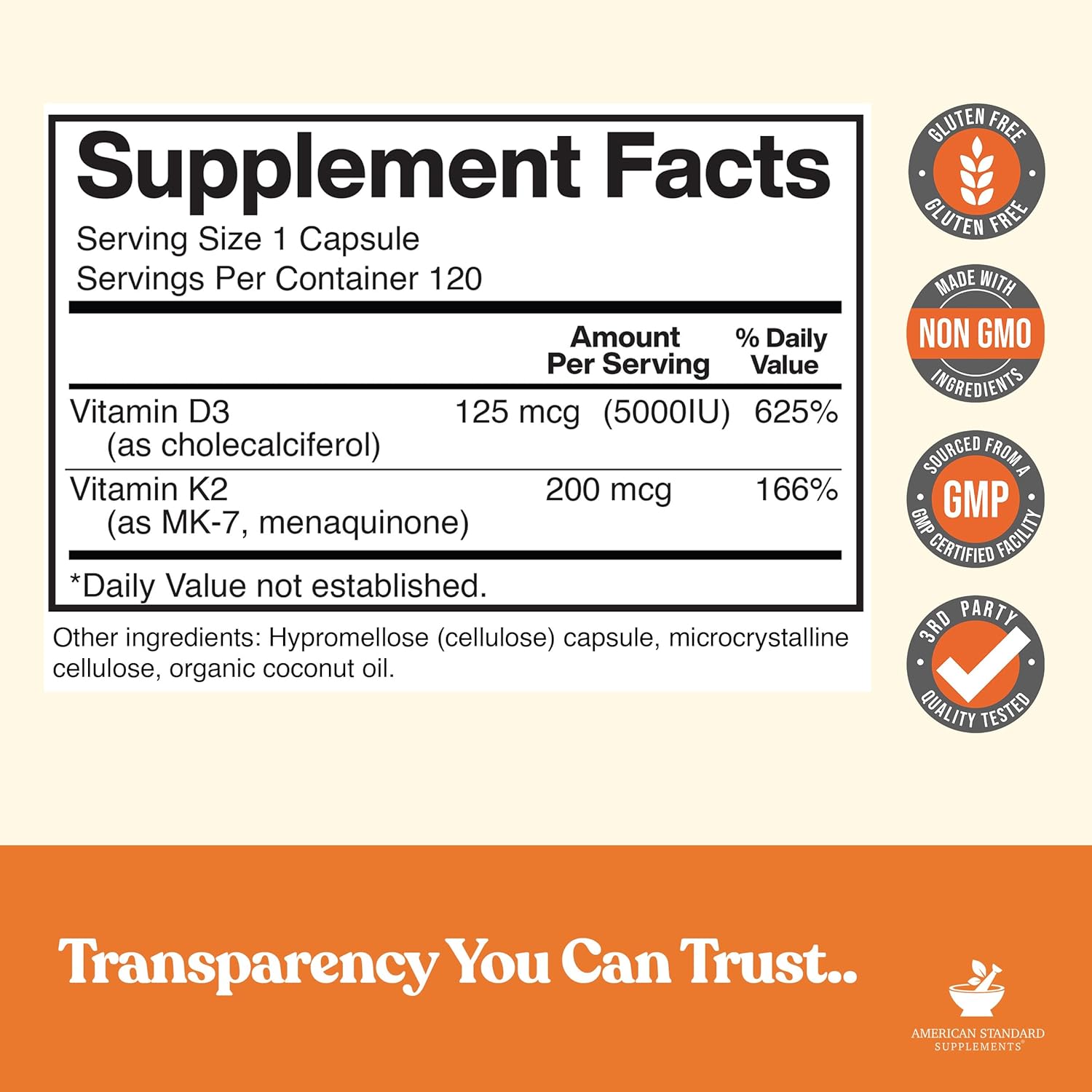 Vitamin D3 5000 IU with Vitamin K2 (MK7) 200mcg – 120 Capsules, Non-GMO, Gluten-Free - görsel 2