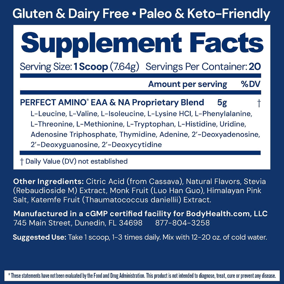 BodyHealth PerfectAmino - BCAA and EAA Powder for Pre and Post Workout - Lemon Lime - 20 Servings - görsel 2