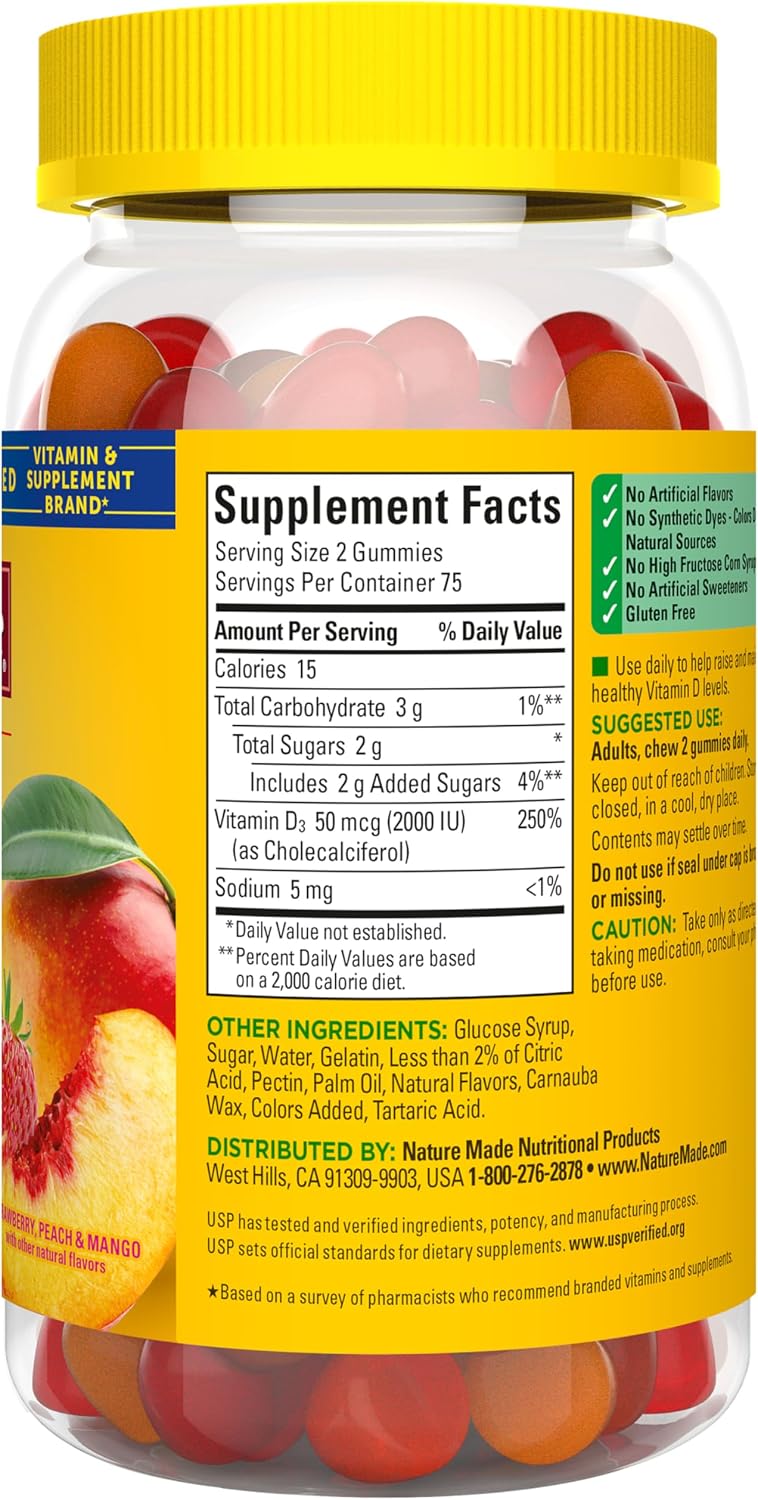 Nature Made Vitamin D3 2000 IU Per Serving Gummies, Bone, Teeth, Muscle and Immune Health Support, 75 Day Supply, 150 Vitamin D Gummies for Adults - görsel 8