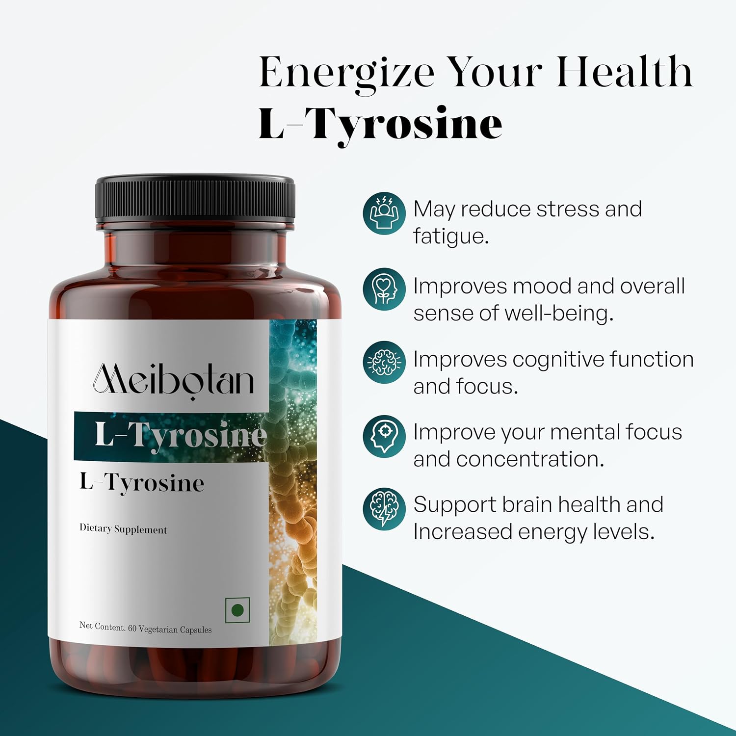 MEIBOTAN L-Tyrosine 500mg - Mental Focus & Energy Support - 60 Vegan Capsules - görsel 5