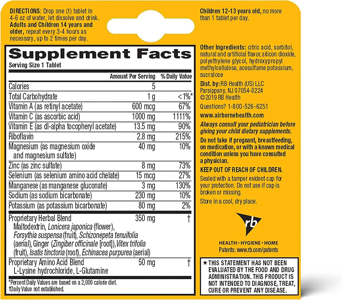 Airborne 1000mg Vitamin C with Zinc Effervescent Tablets - Immune Support with Antioxidants Vitamins A, C & E - 30 Fizzy Drink Tablets, Zesty Orange Flavour (Pack of 3) - görsel 2