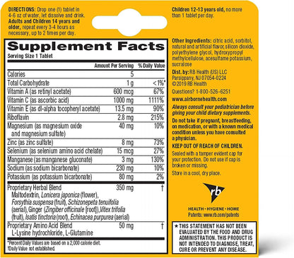 Airborne 1000mg Vitamin C with Zinc Effervescent Tablets - Immune Support with Antioxidants Vitamins A, C & E - 30 Fizzy Drink Tablets, Zesty Orange Flavour (Pack of 3)