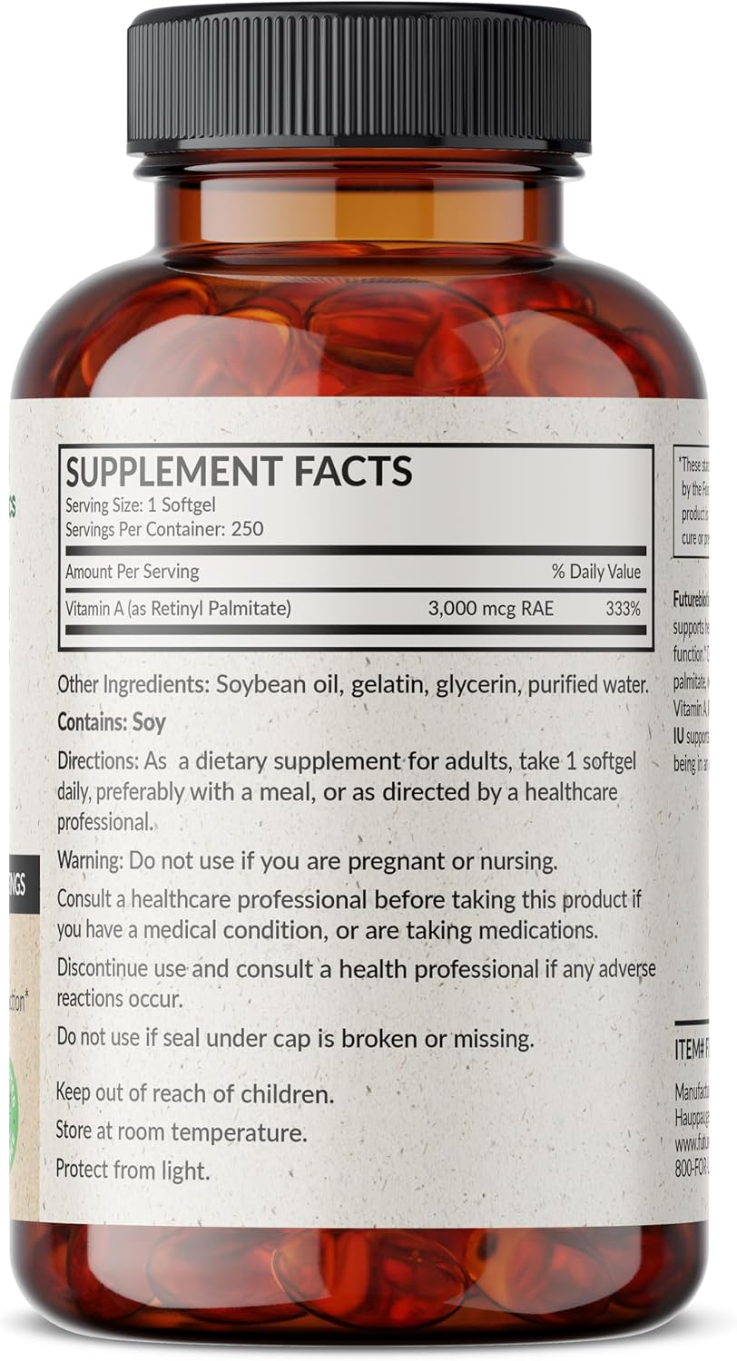 Futurebiotics Vitamin A 10,000 IU - Non-GMO, 250 Softgels - görsel 2
