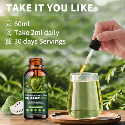 Soursop Graviola Liquid Drops 2000mg, Organic Soursop Extract - 98% Absorption, Sugar & Gluten-free, Natural Flavour, 60 ml