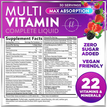 Hello Lovely! Liquid Multivitamin – Sugar Free Daily Multi for Women, Men & Kids, Berry Flavour (450 ml)