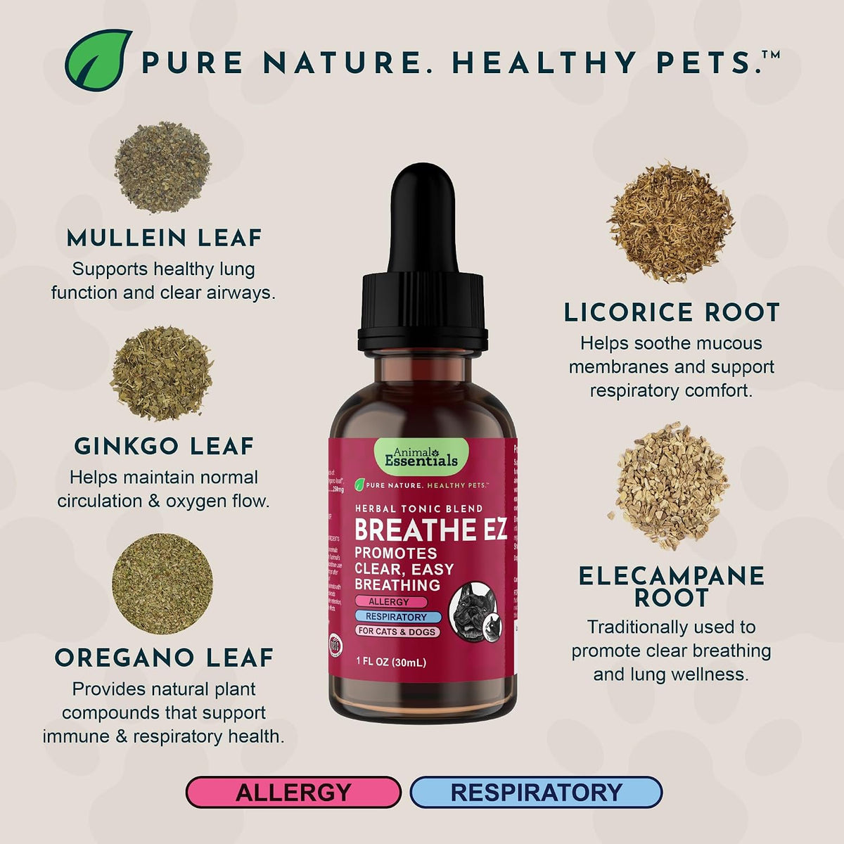 Animal Essentials Breathe EZ Herbal Supplement for Dogs & Cats, 2 fl oz (59 ml) - görsel 3