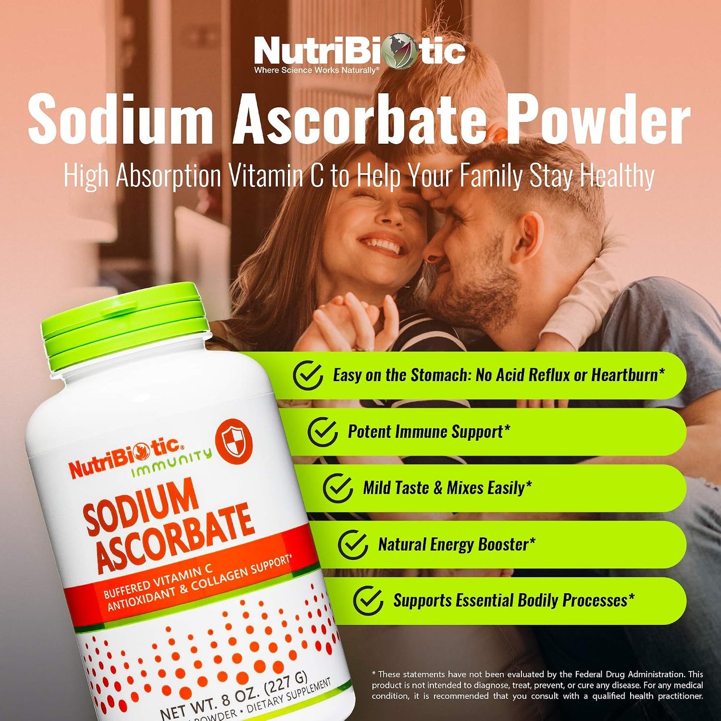 NutriBiotic Sodium Ascorbate Buffered Vitamin C Powder - Vegan, Non-GMO, Gluten Free, 8 oz - görsel 2