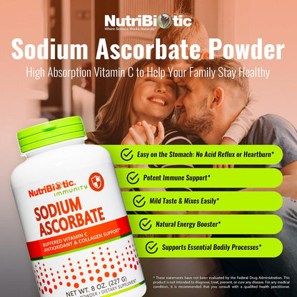 NutriBiotic Sodium Ascorbate Buffered Vitamin C Powder - Vegan, Non-GMO, Gluten Free, 8 oz