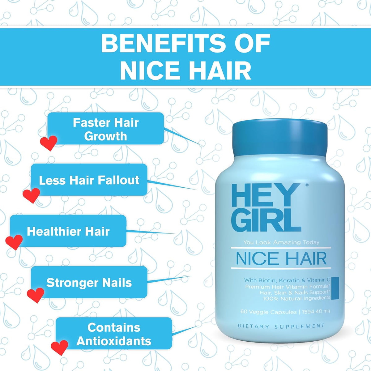 Hey Girl Tea Nice Hair Supplement – Hair Vitamins with Biotin, Keratin & Collagen - görsel 4