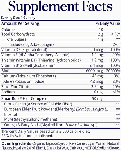 SugarbearPRO Hair Vitamin Gummies 1 Month Supply, Extra Strength Biotin 6000mcg for Hair Growth, Vegan Vitamin B12, MSM, Inositol, Omega-3, Elderberry, Certified Kosher, Halal, Cruelty-Free