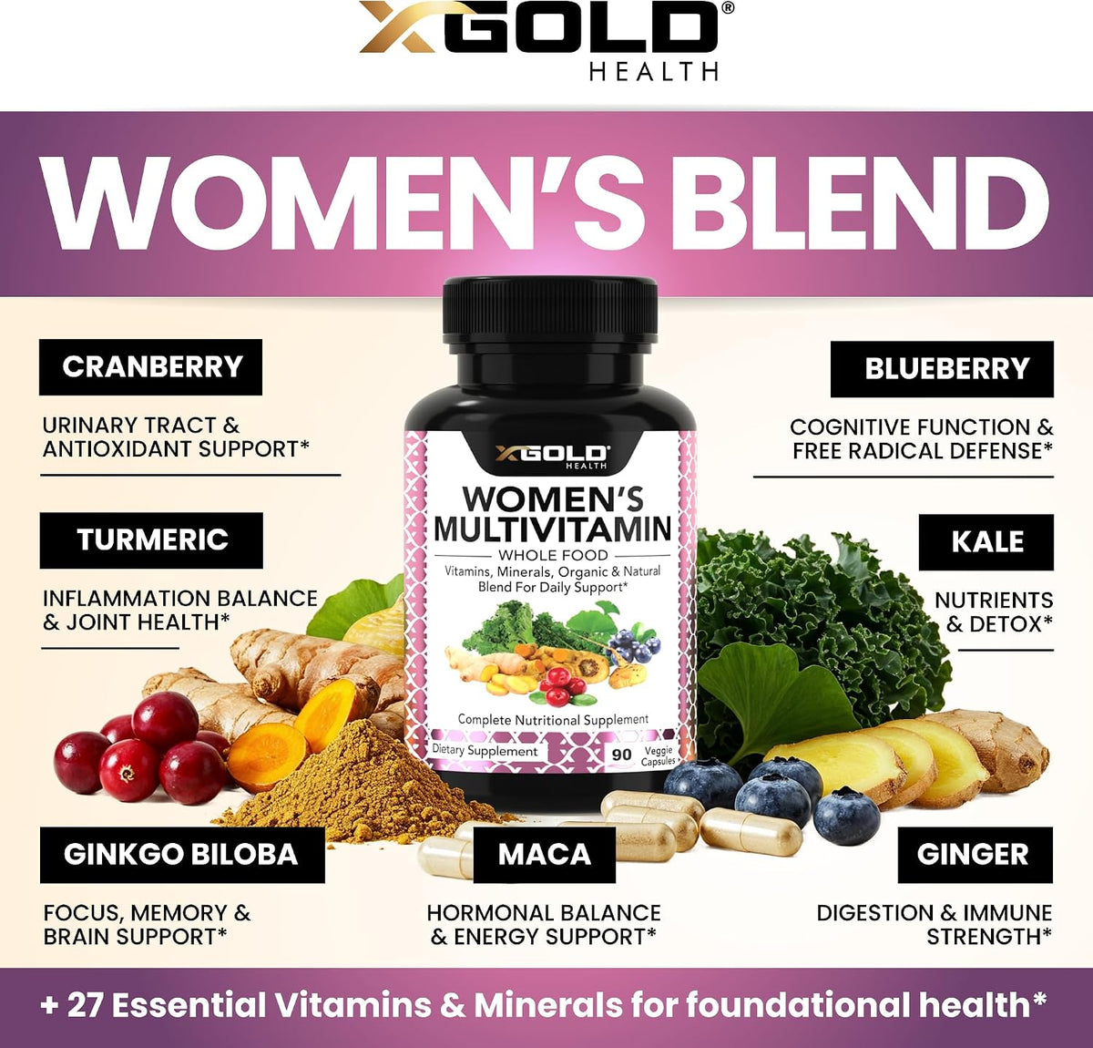 Vegan Women's Daily Multivitamin 50 Plus - Organic Wholefood Based - 90 Capsules - görsel 3