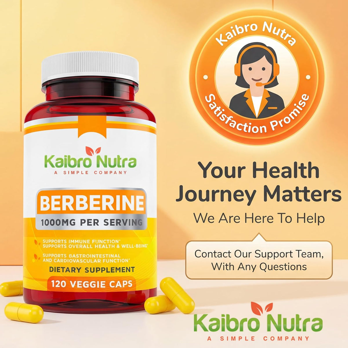 Berberine HCL Supplement 1000mg – Immune System, Glucose Support, Circulatory & Gastrointestinal Health – Vegan & Gluten-Free (120 Capsules) - görsel 7
