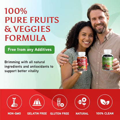 VITINITY Fruit and Veg Supplement Gummies – Real Greens & Fruits, Vegan, 60 Gummies