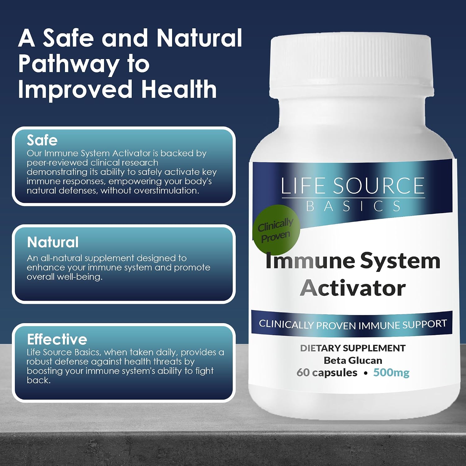 Life Source Basics Immune Support Activator - High-Purity Beta 1,3/1,6 Glucan - 500 mg, 60 Capsules - görsel 3