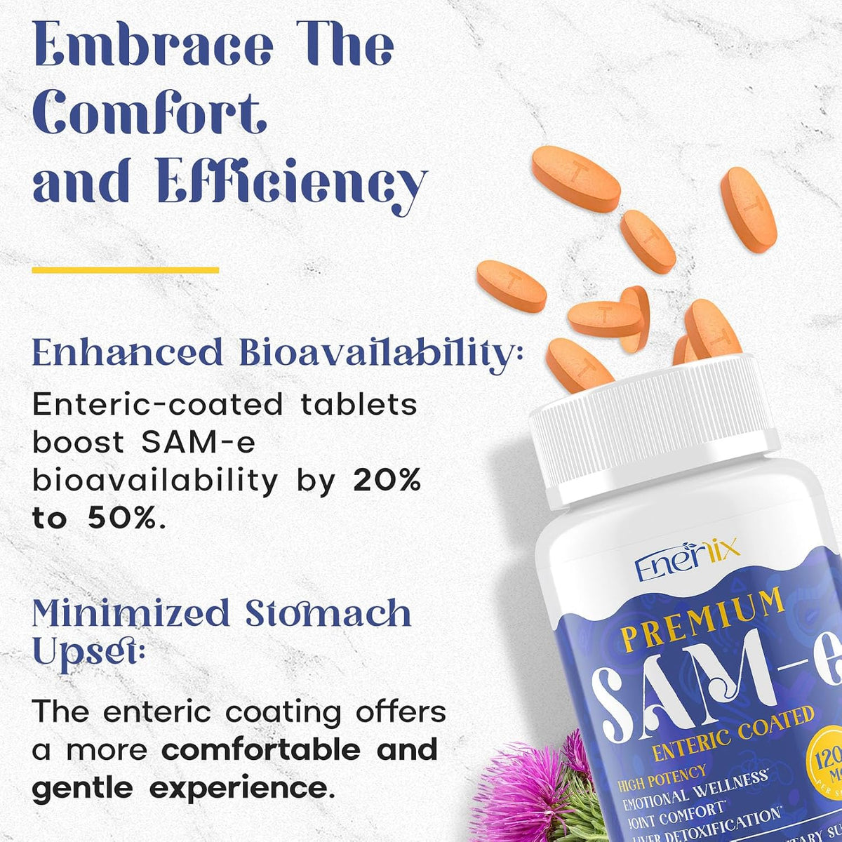 Enerlix SAM-e 1200mg | High Absorption Supplement with CoQ10 & 5-HTP | 60 Enteric Coated Tablets - görsel 6