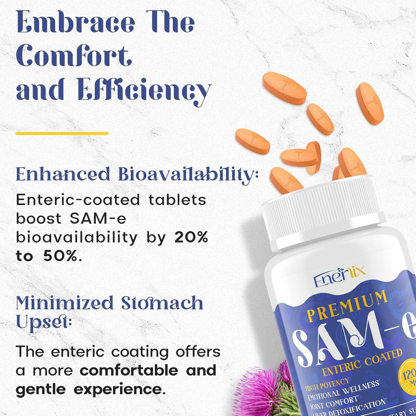 1200 mg SAM-e Supplement for Brain, Mood, Joint and Liver Support | High Absorption with CoQ10 & 5-HTP | Enteric Coated | 120 Tablets | Vegan - görsel 6