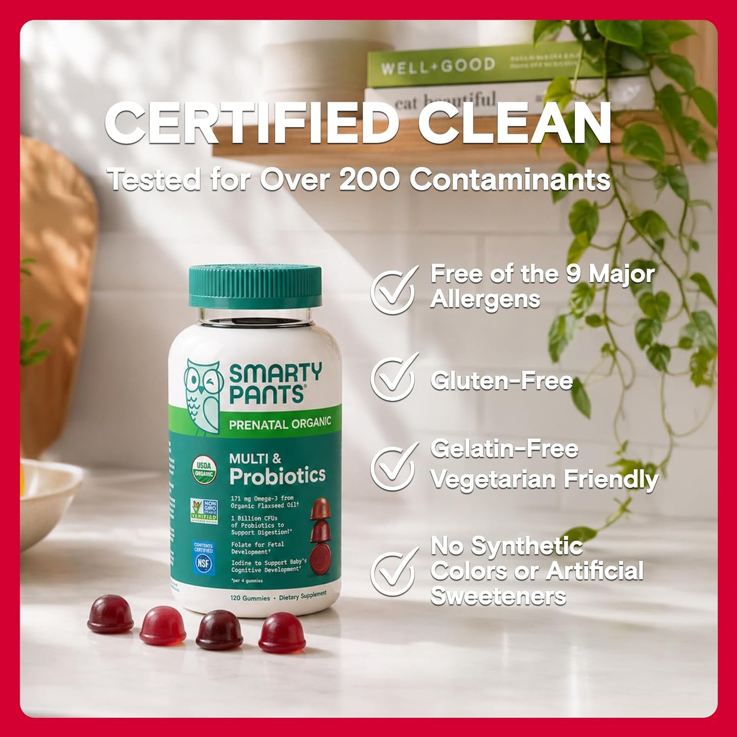 SmartyPants Organic Prenatal Vitamins for Women, Multivitamin Gummies with Probiotics, Methylfolate, Omega-3 ALA, Vitamin D3, K2, B12, and Choline, 120 Count (30 Day Supply) - görsel 8