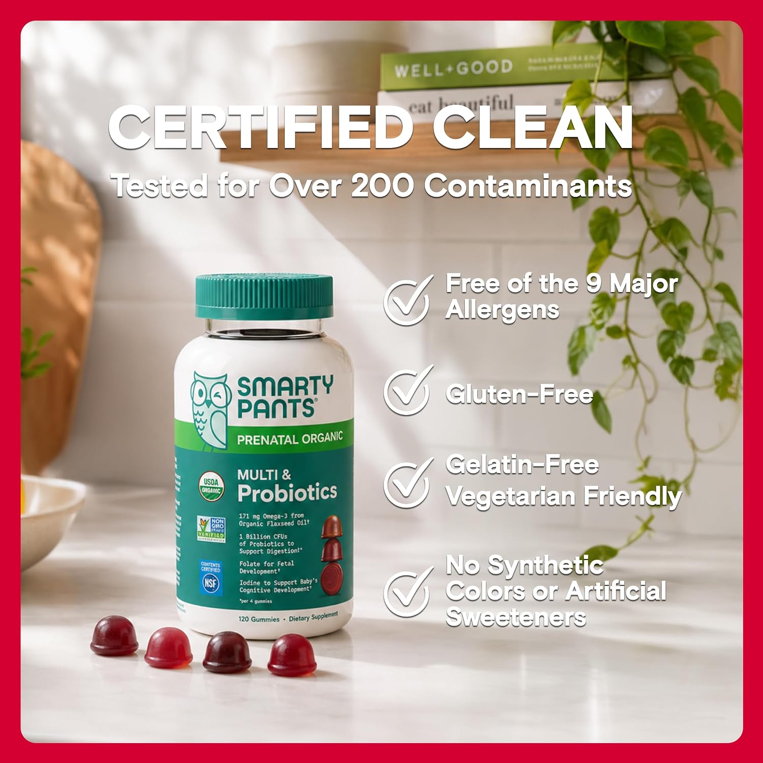 SmartyPants Organic Prenatal Vitamins for Women, Multivitamin Gummies with Probiotics, Methylfolate, Omega-3 ALA, Vitamin D3, K2, B12, and Choline, 120 Count (30 Day Supply) - görsel 8