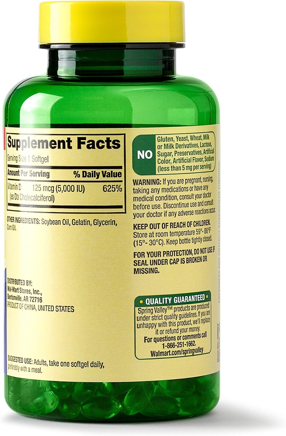 Spring Valley Vitamin D3 Softgels, 125 mcg (5000 IU), 400 Count - görsel 2