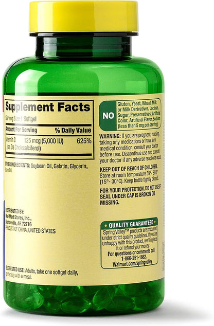 Spring Valley Vitamin D3 Softgels, 125 mcg (5000 IU), 400 Count