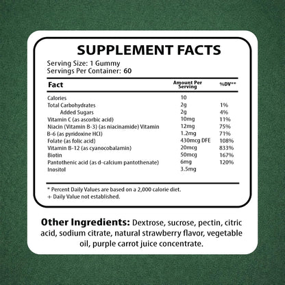 Nutritunes Vitamin B Complex Gummies - High Potency with Methyl B12, Folate, Biotin & Vitamin C - 60 Gummies