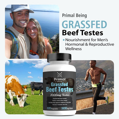 Primal Being Grass-Fed Beef Testes Capsules – Nutrient-Dense Beef Organ Supplement for Men, New Zealand Sourced, 120 Capsules