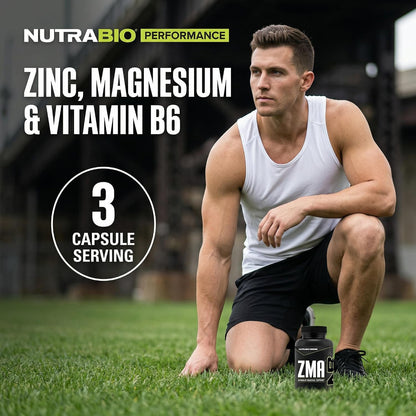 NutraBio ZMA - Zinc Magnesium Supplement with Vitamin B6 (180 Capsules)
