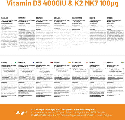 Vitamin D3 4000 IU & K2 MK-7 100 µg Vegetarian Tablets – 180 Tablets (6-Month Supply)