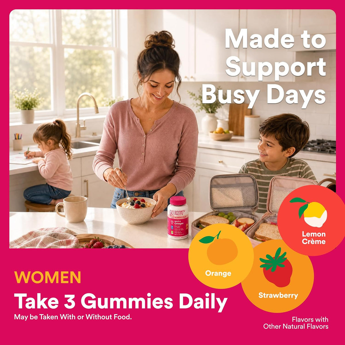 SmartyPants Women's Multivitamin Gummies, Omega-3 DHA/EPA, Methylfolate, CoQ10, Vitamin D3, C, B12, B6, A, K, Zinc, Three Fruit Flavours, 90 Count (30 Day Supply) - görsel 7