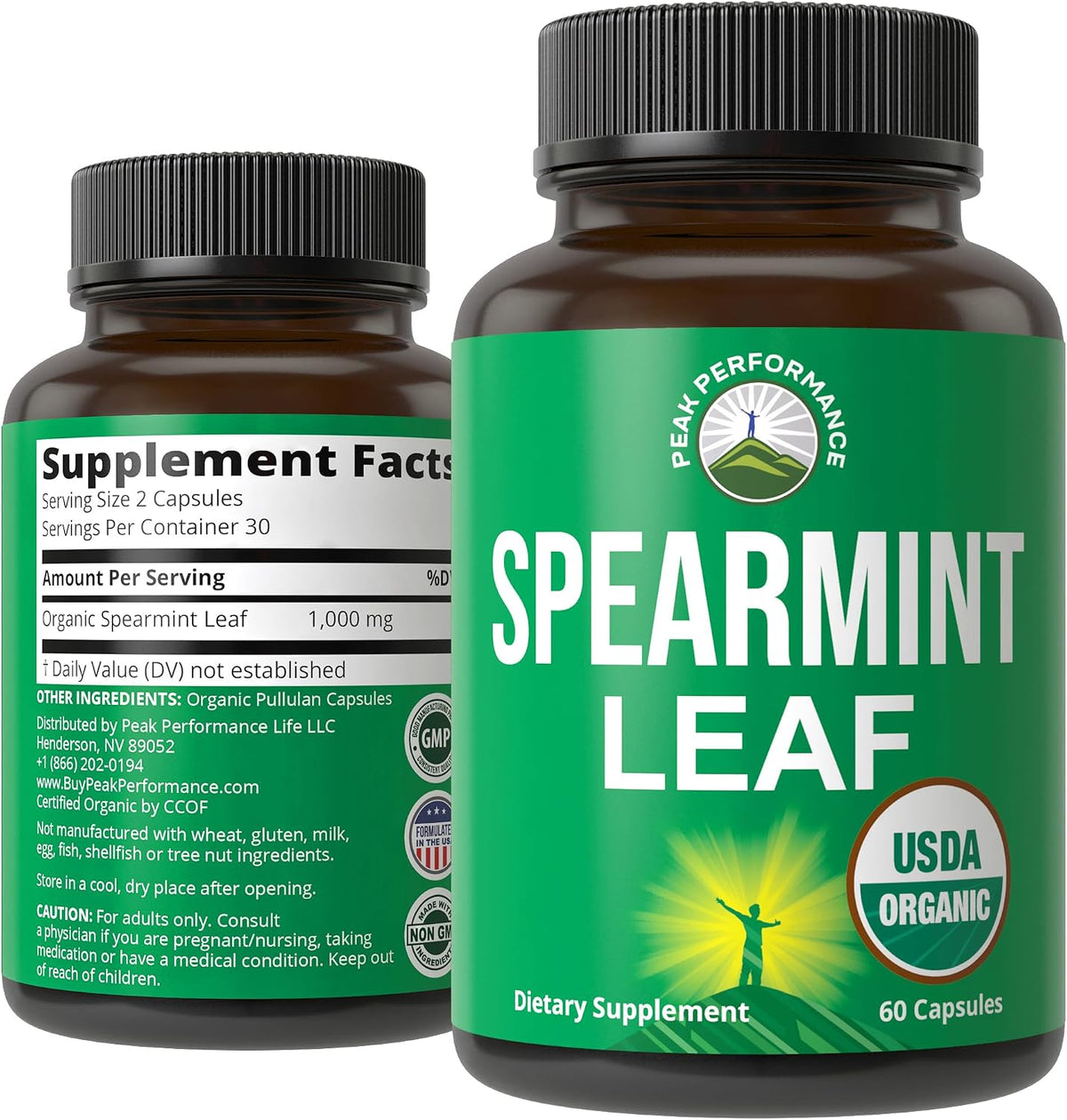 Peak Performance Organic Spearmint Capsules. Organic Vegan Spearmint Leaf Pills for Digestive Support and General Wellness. UK Tested Supplement for Women and Men. - görsel 1