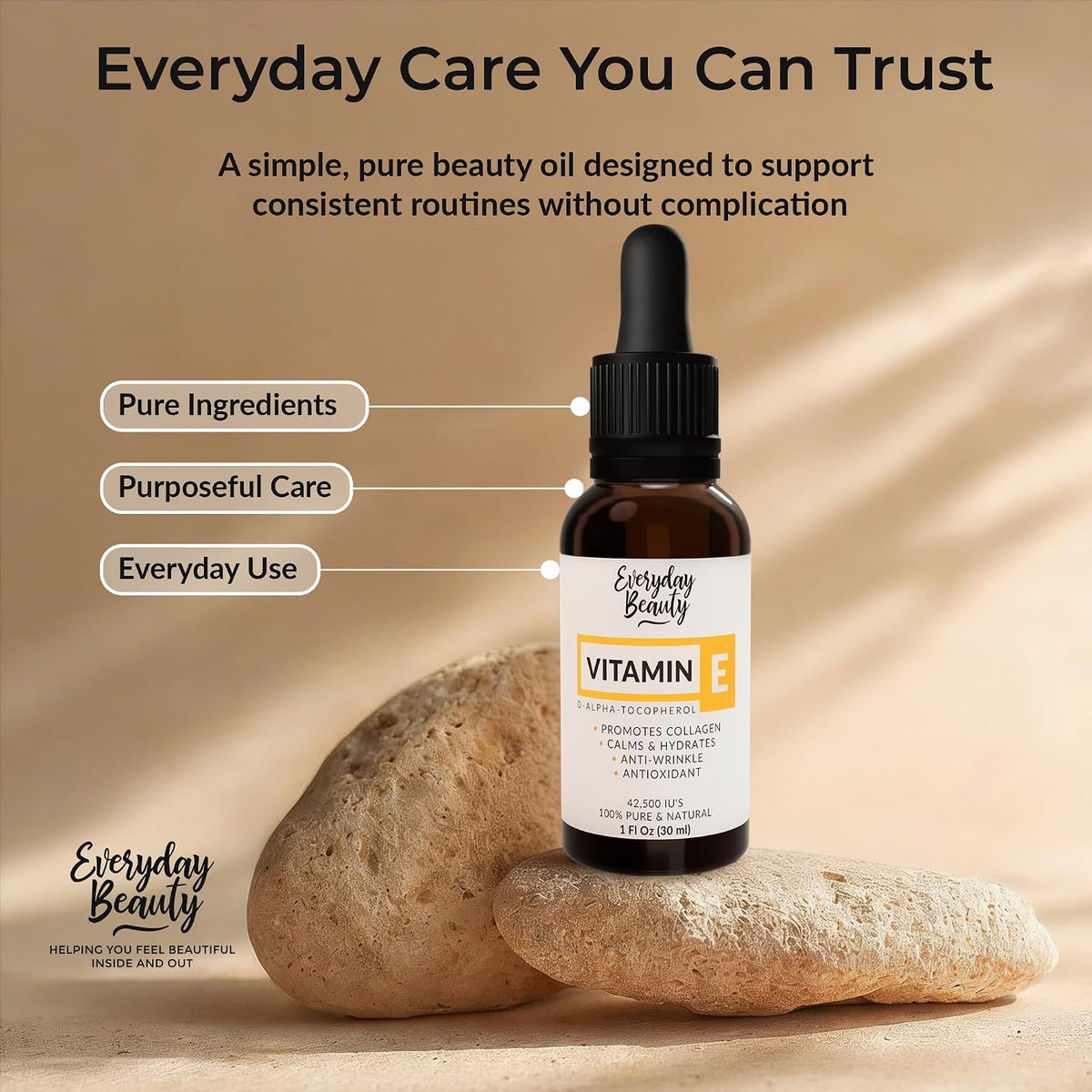 Everyday Beauty Ultra Pure Vitamin E Oil – 100% Natural D-Alpha Tocopherol from Wheat Germ – Glass Bottle & Dropper - görsel 7
