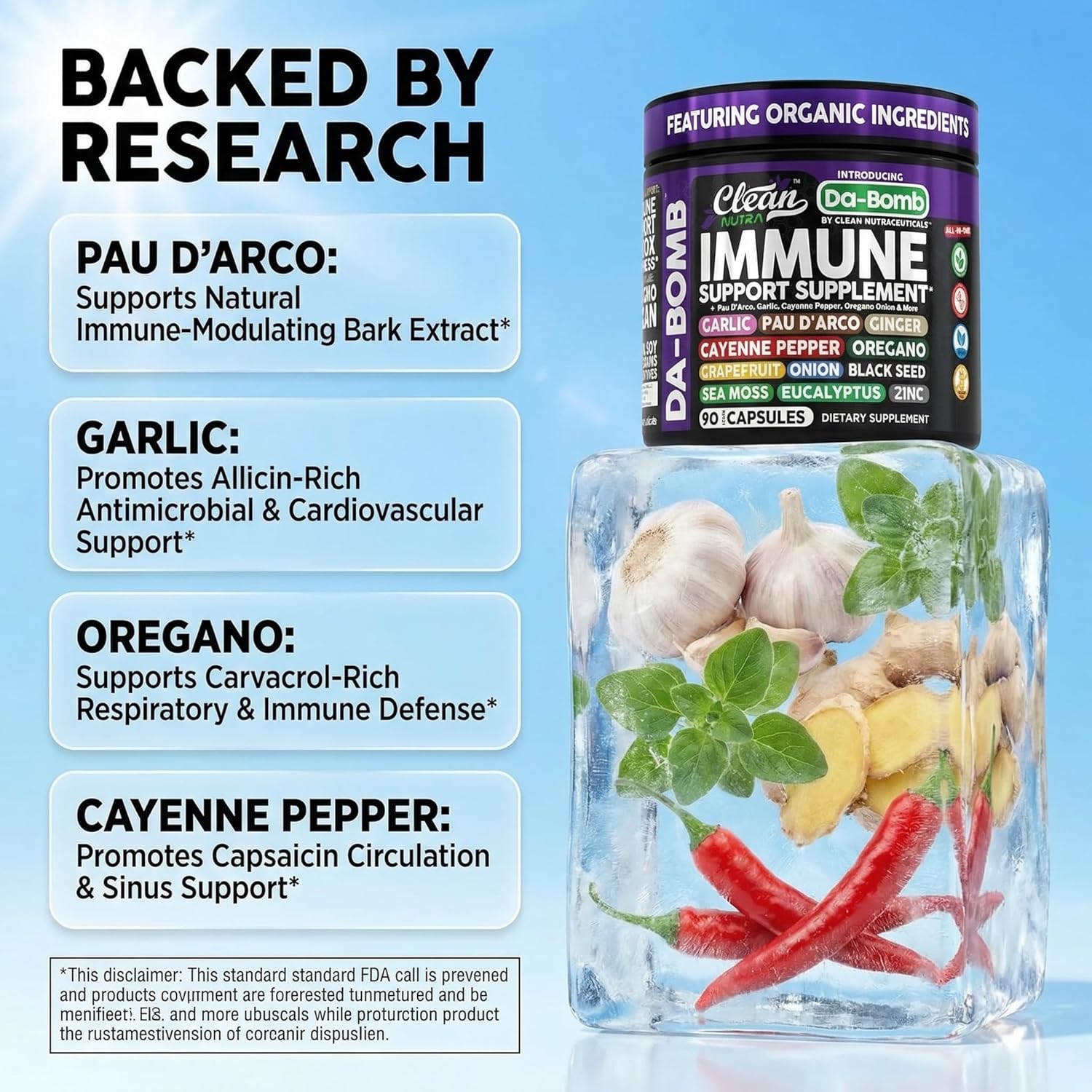 Organic Immune Support with Pau d'Arco, Garlic, Cayenne, Oregano & More - Clean Nutra - görsel 3