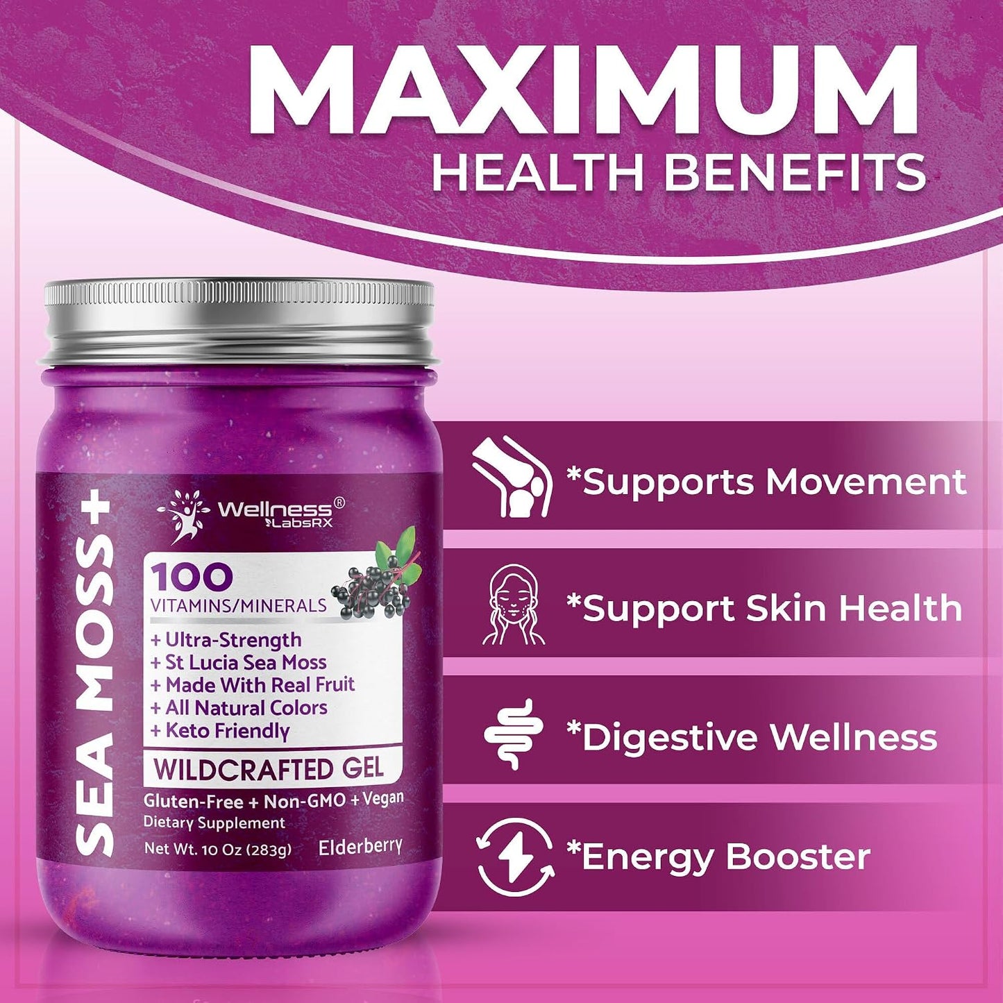 WELLNESS LABSRX Irish Sea Moss Gel - Elderberry Flavour, 284g - görsel 5
