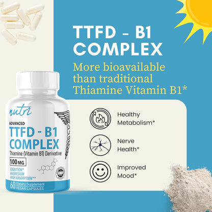 Nature's Fusions TTFD Thiamine B1 Supplement - 100mg with Magnesium, 60 Capsules