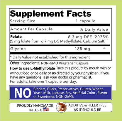 Our Daily Vites L-Methylfolate 5mg – Active 5-MTHF Methylated Folate Supplement for Women and Men – 90 Capsules