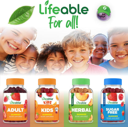 Lifeable Kids Multivitamin Gummies – Delicious Mixed Fruit Flavoured with Vitamins A, C, D, E, B6, B12, Zinc, Biotin, Folic Acid, Iodine, Niacin – 90 Gummies