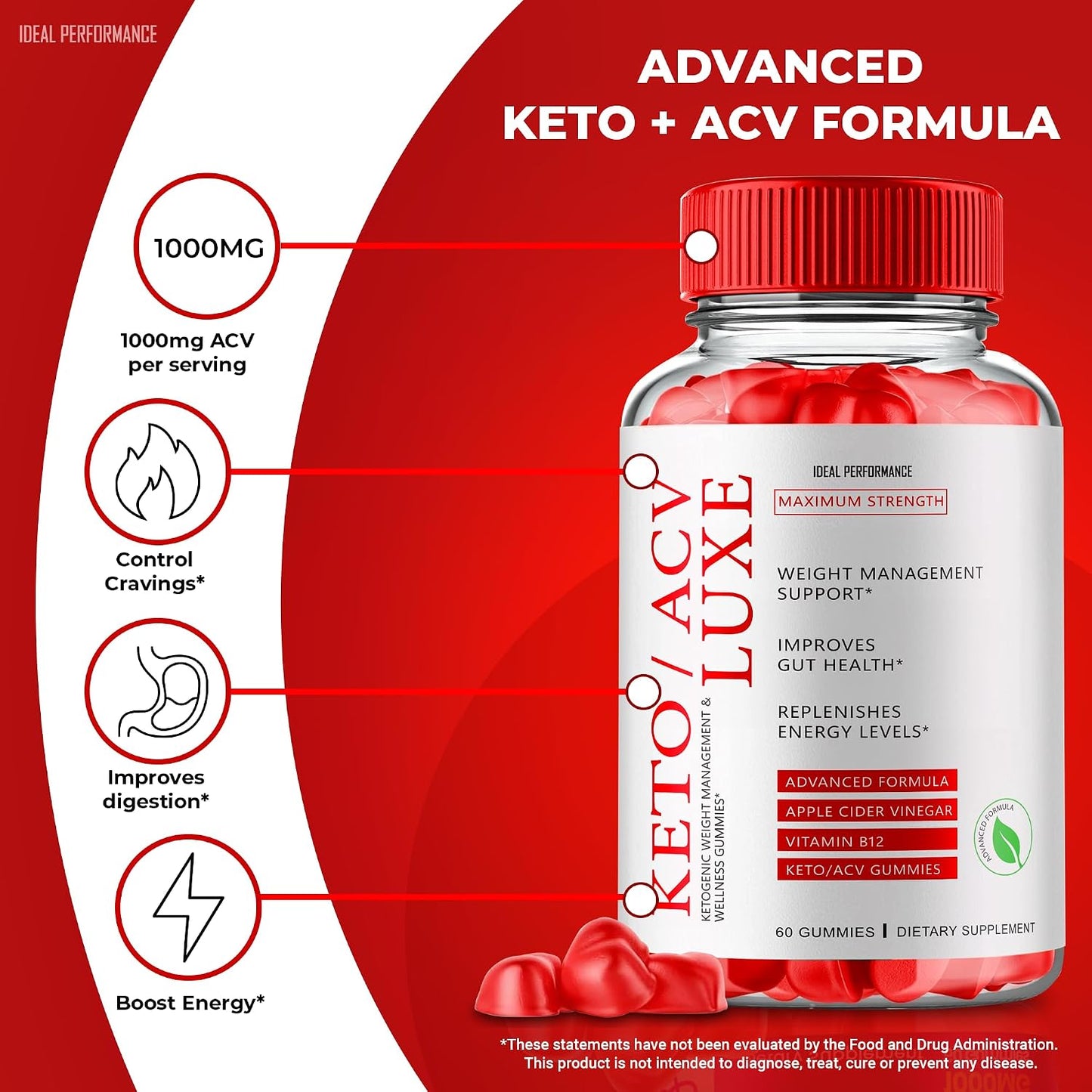 Keto Luxe + Gummies – ACV Keto Supplement with Vitamin B12 (2 Pack) - görsel 5