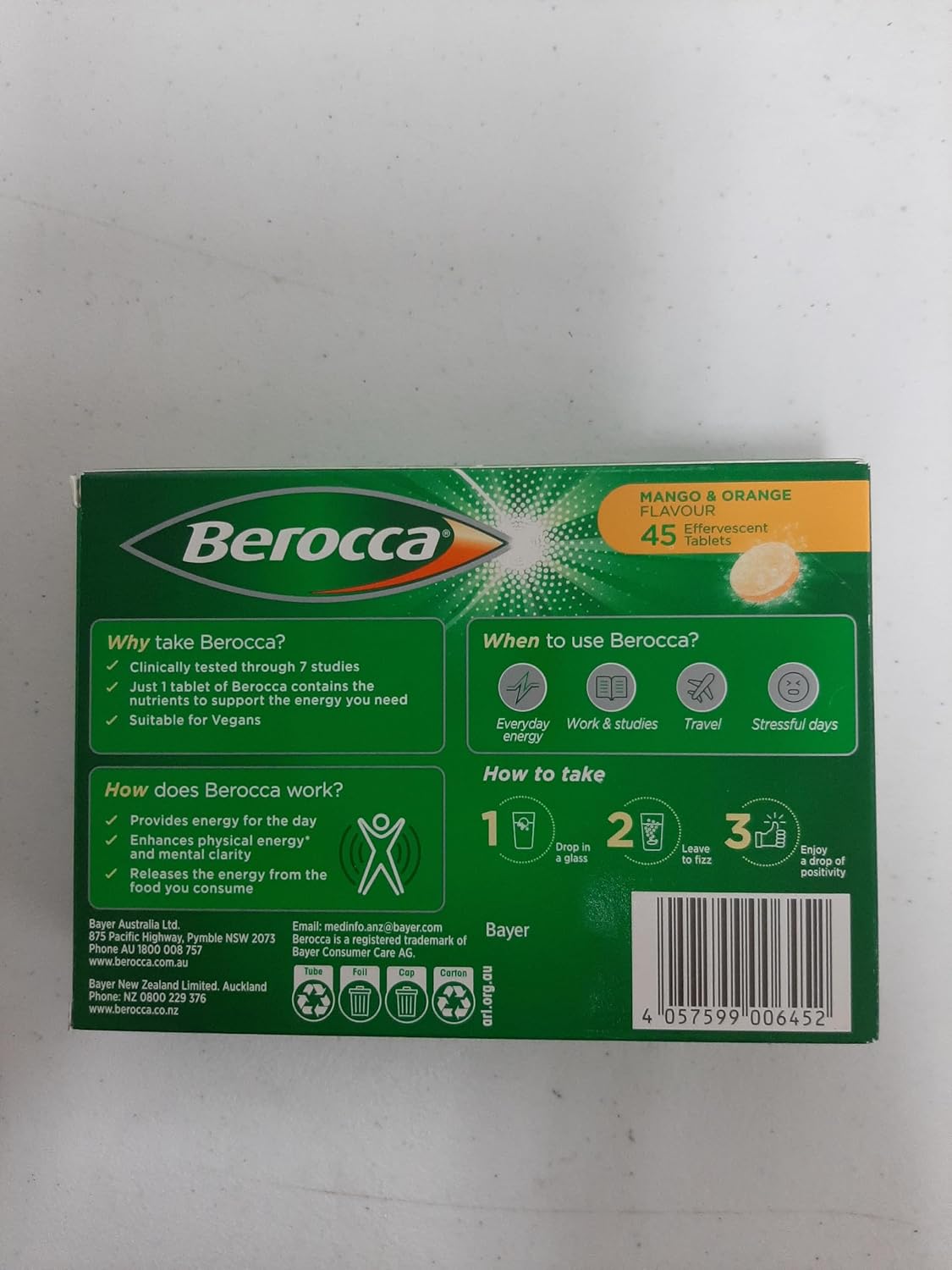 Berocca Energy Vitamin B & C Mango & Orange Flavour Effervescent Tablets, 45 Tablets - görsel 2