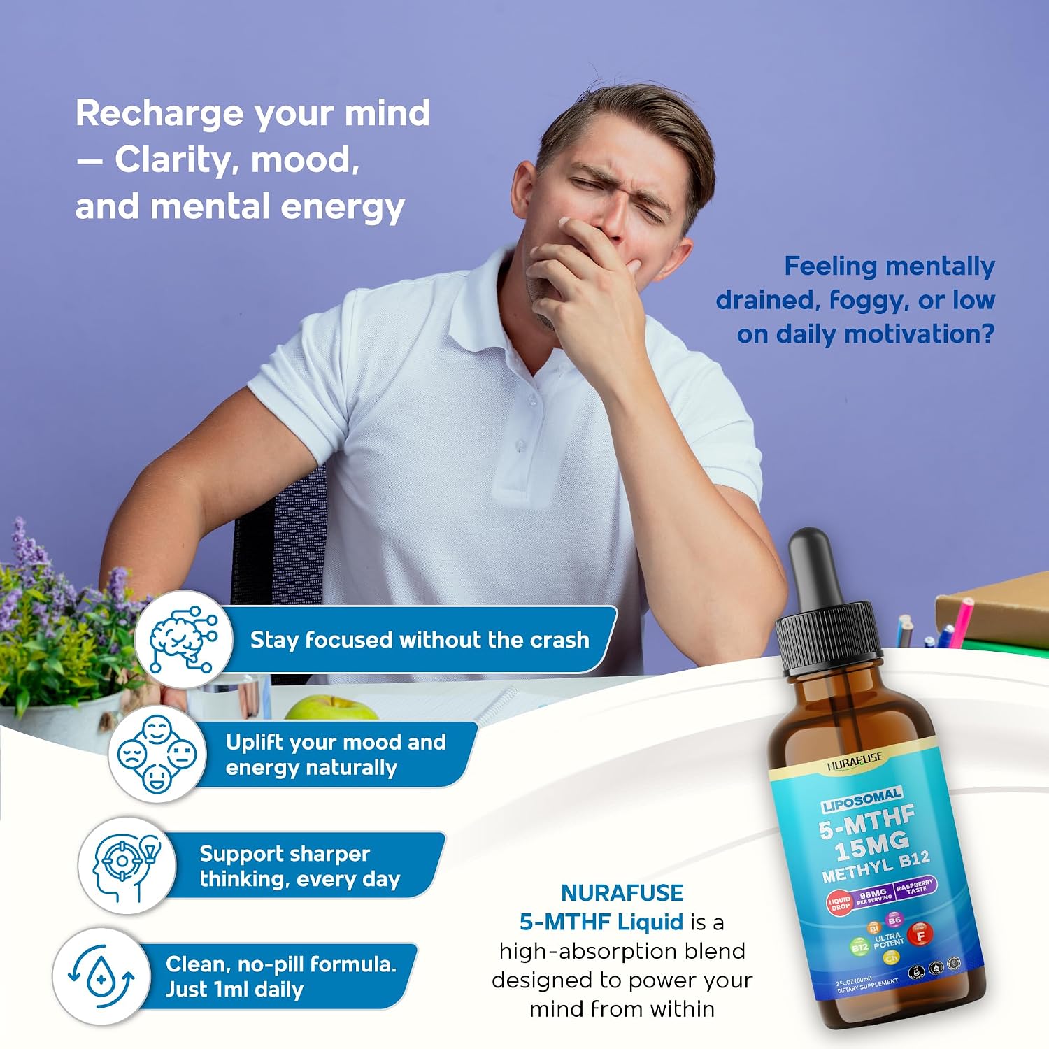 Liposomal 5-MTHF 15mg & Methyl B12 Liquid Drops – 96mg per Serving, Ultra Potent, Raspberry Flavour – 60ml - görsel 2