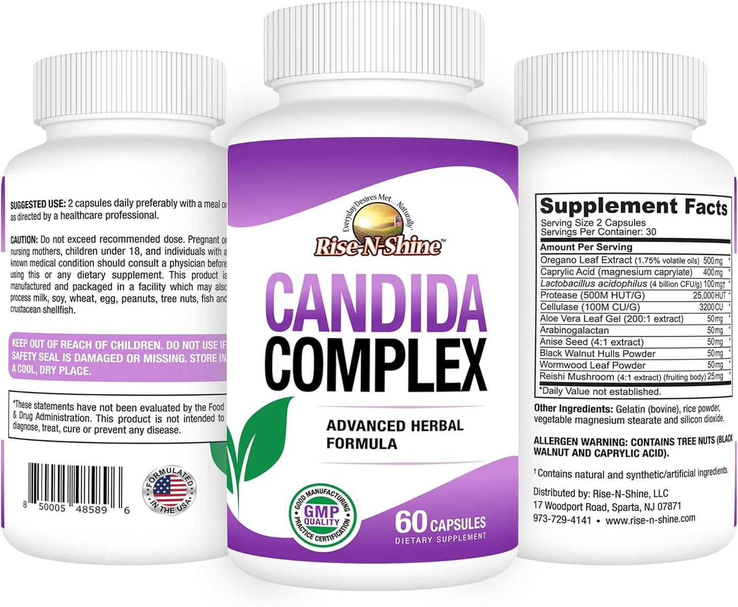 Rise-N-Shine Candida Support Supplement - 60 Capsules - görsel 3