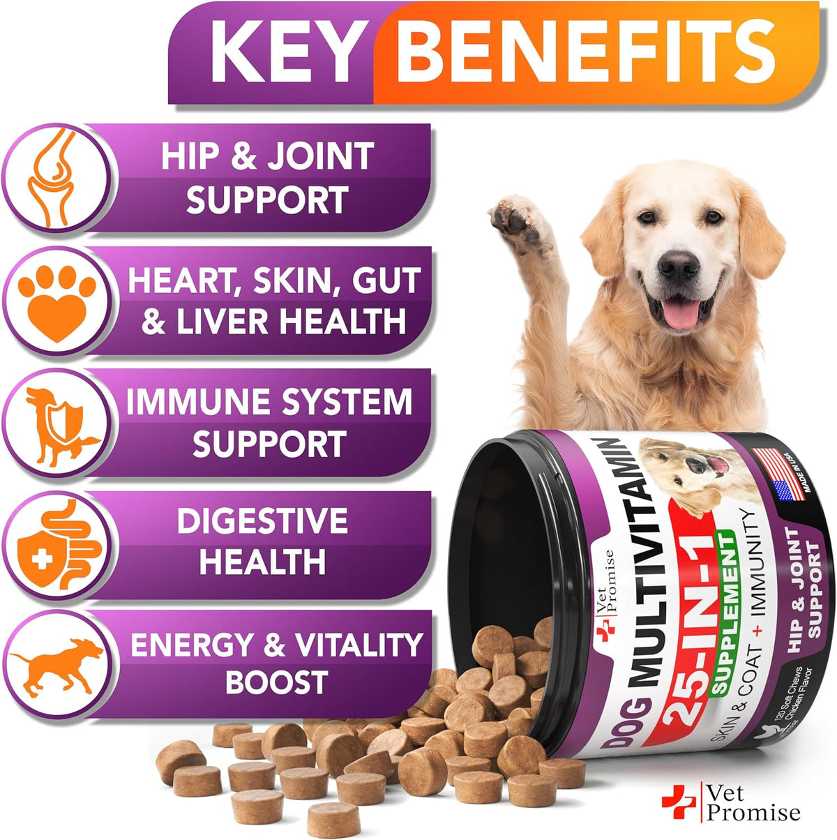 Vet Promise Dog Multivitamin Chewable with Glucosamine - 120 Chews - görsel 2